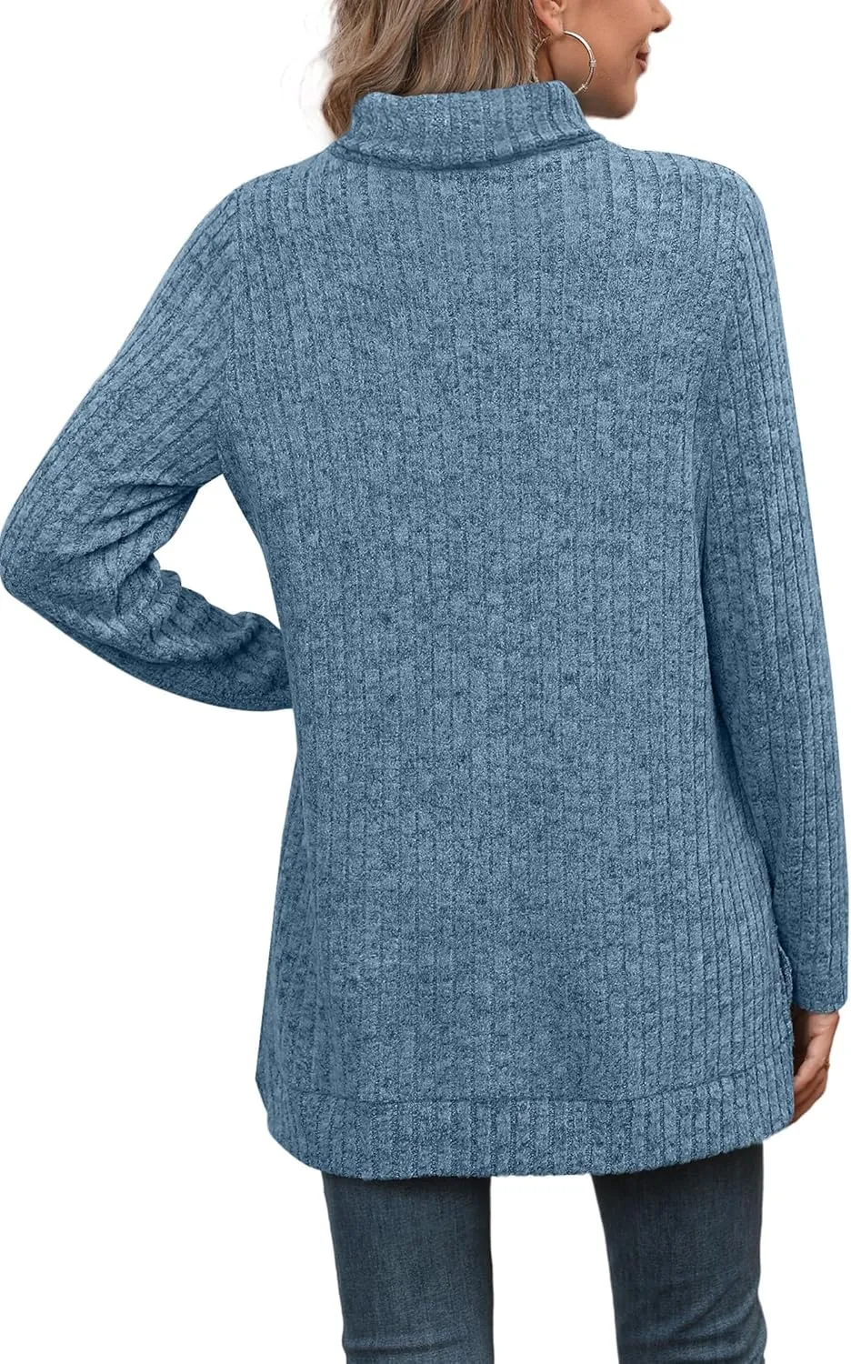WIHOLL Womens Tunic Tops Turtleneck Long Sleeve Shirts Oversized Fall Sweaters Side Split High Low Hemline