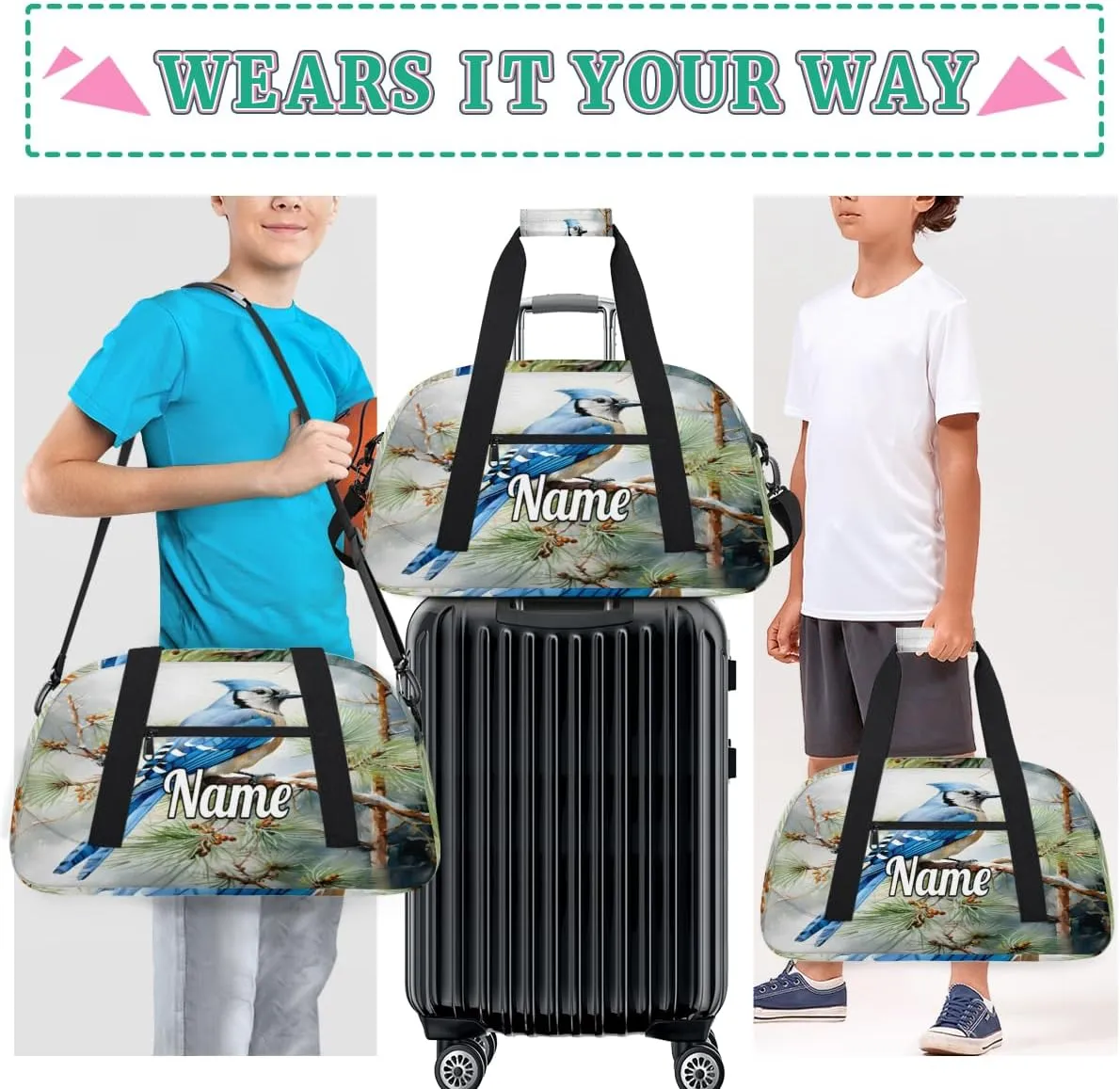 Wild Birds Custom Name Sport Duffel Bag Dance Bag for Girls Teens Personalized Ballet Bag Gift for Birthday Christmas Helloween