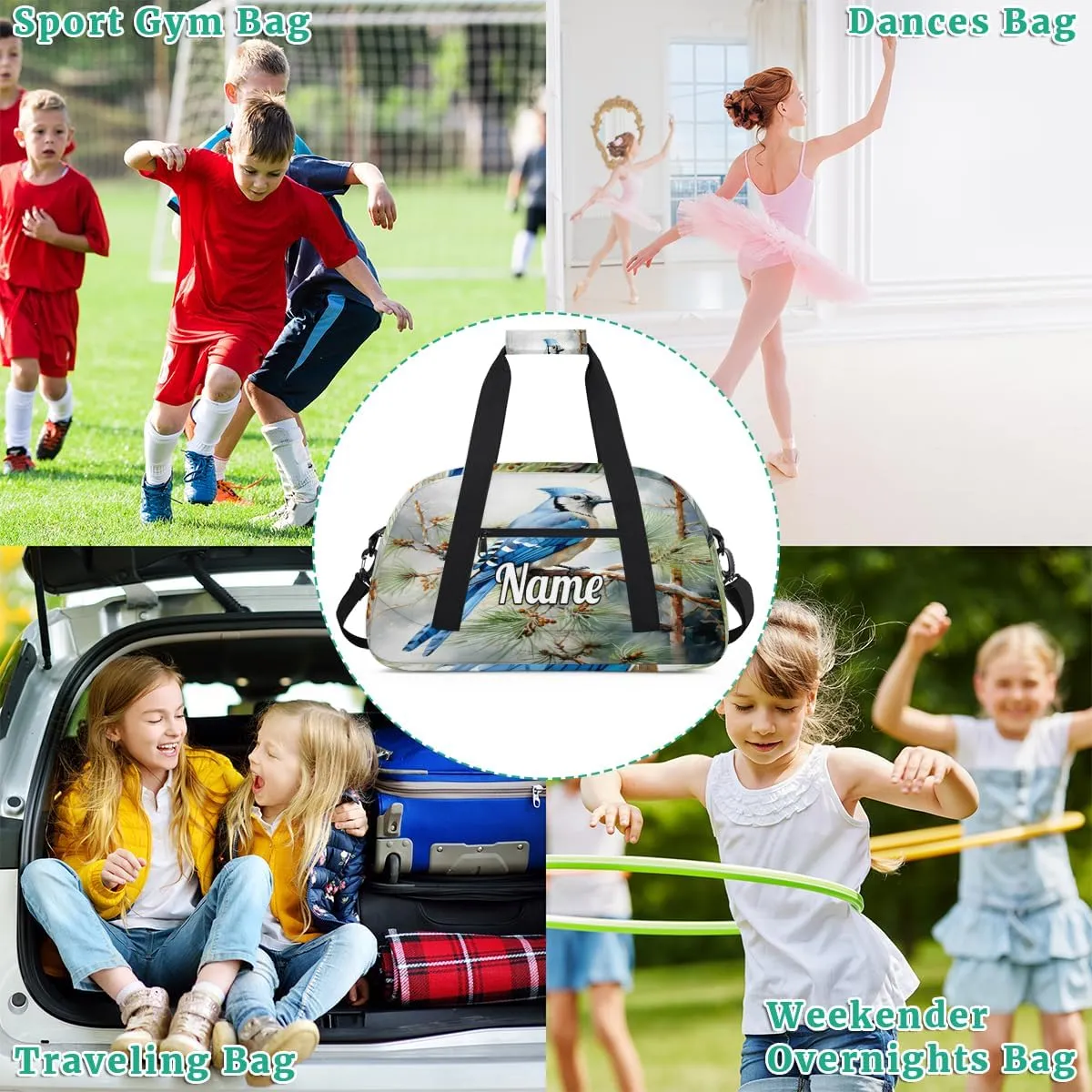 Wild Birds Custom Name Sport Duffel Bag Dance Bag for Girls Teens Personalized Ballet Bag Gift for Birthday Christmas Helloween