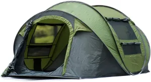 Windproof Camping Hiking Tent Shade Camping Tent Outdoors 3-4 People Automatically Open Single-Layer Canopy Waterproof Family Tent for Long-Distance Hiking Outdoor Activity (Green 290x200x130cm)