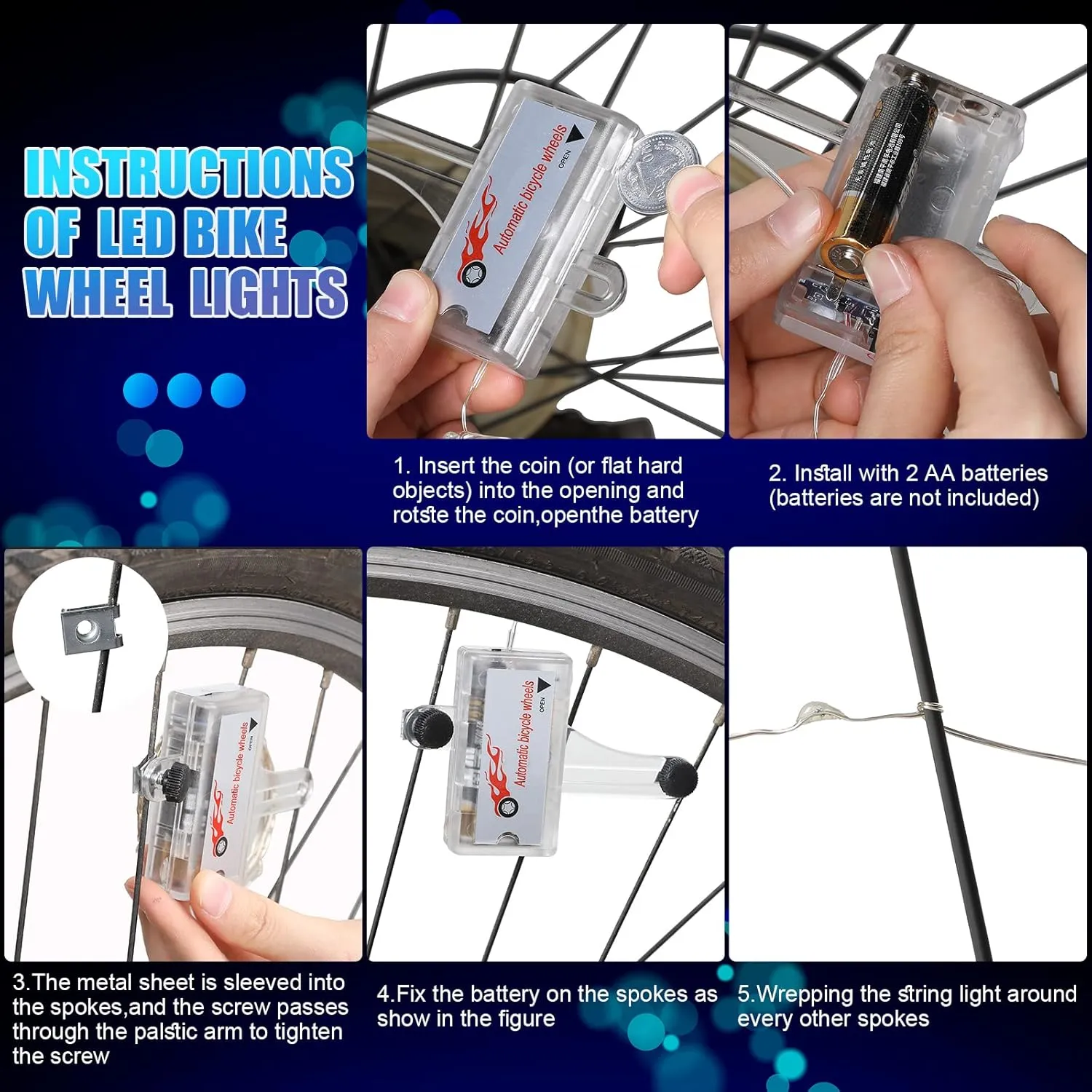Woanger 3 Pcs LED Bike Lights for Night Riding Bicycle Frame and Wheel Lights Battery Powered Bike Accessories Gifts for Adults Riding at Night