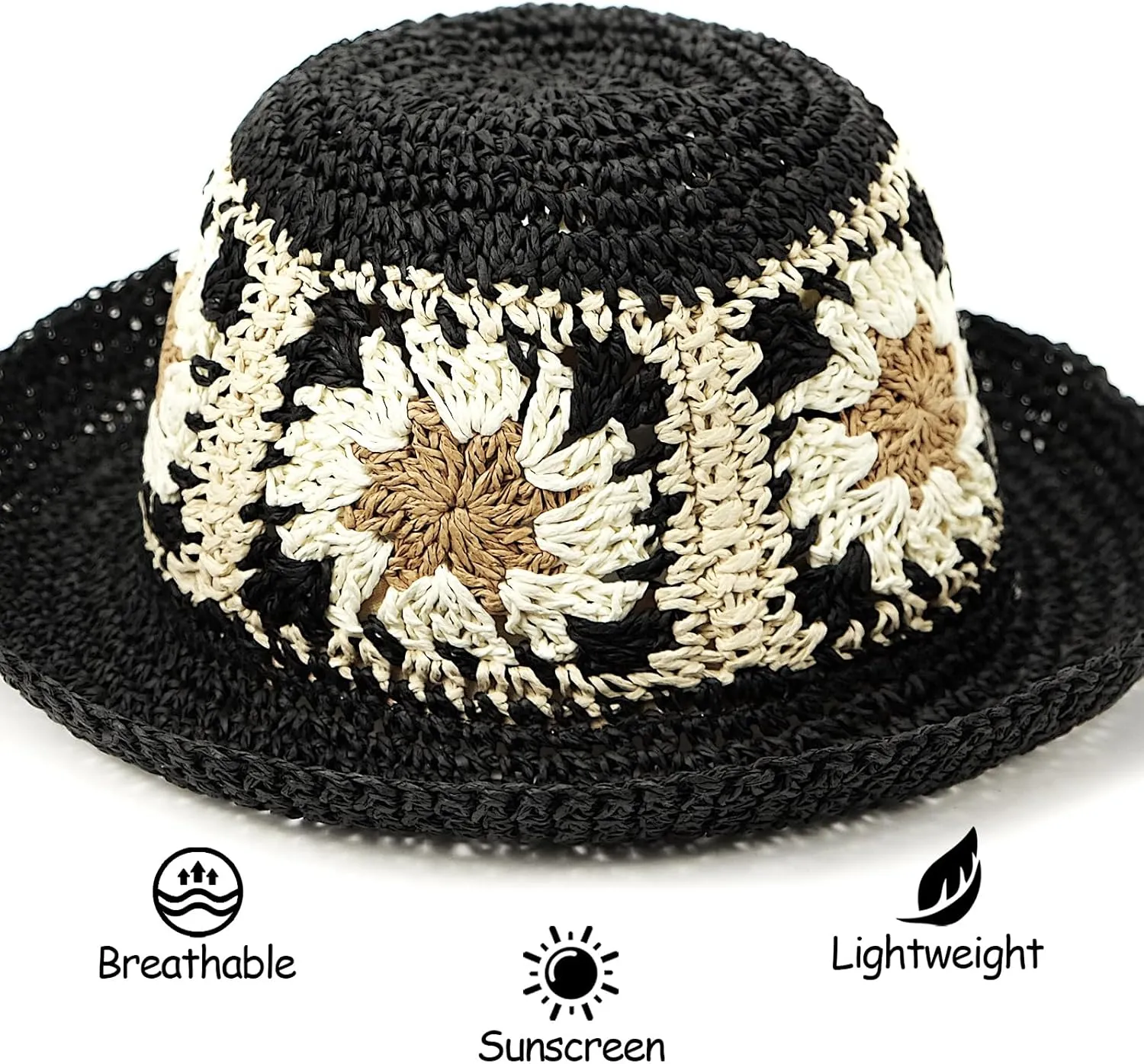 Women Straw Sun Hat Foldable Beach Hat Sunflower Floppy Bucket Hat