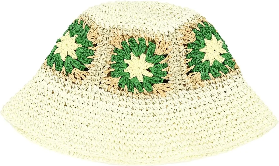 Women Straw Sun Hat Foldable Beach Hat Sunflower Floppy Bucket Hat