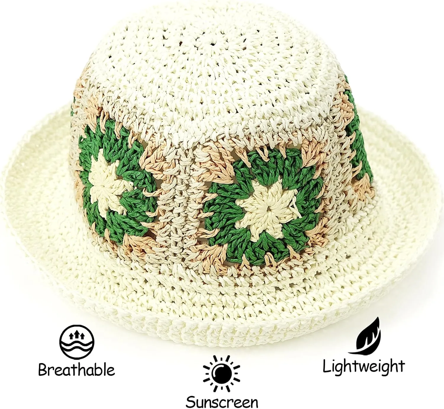Women Straw Sun Hat Foldable Beach Hat Sunflower Floppy Bucket Hat