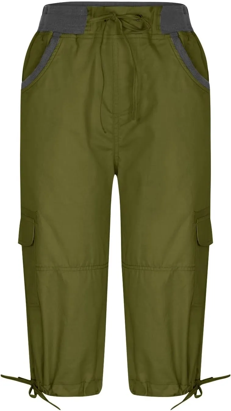 Women's Hiking Capris Quick Dry Lightweight Ladies Petite Summer Cargo Pants Stretchy Multi-Pocket for Travel Camping