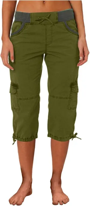 Women's Hiking Capris Quick Dry Lightweight Ladies Petite Summer Cargo Pants Stretchy Multi-Pocket for Travel Camping