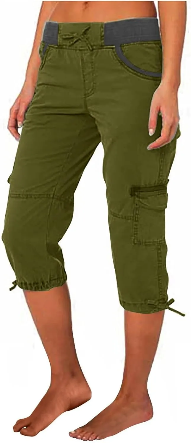 Women's Hiking Capris Quick Dry Lightweight Ladies Petite Summer Cargo Pants Stretchy Multi-Pocket for Travel Camping
