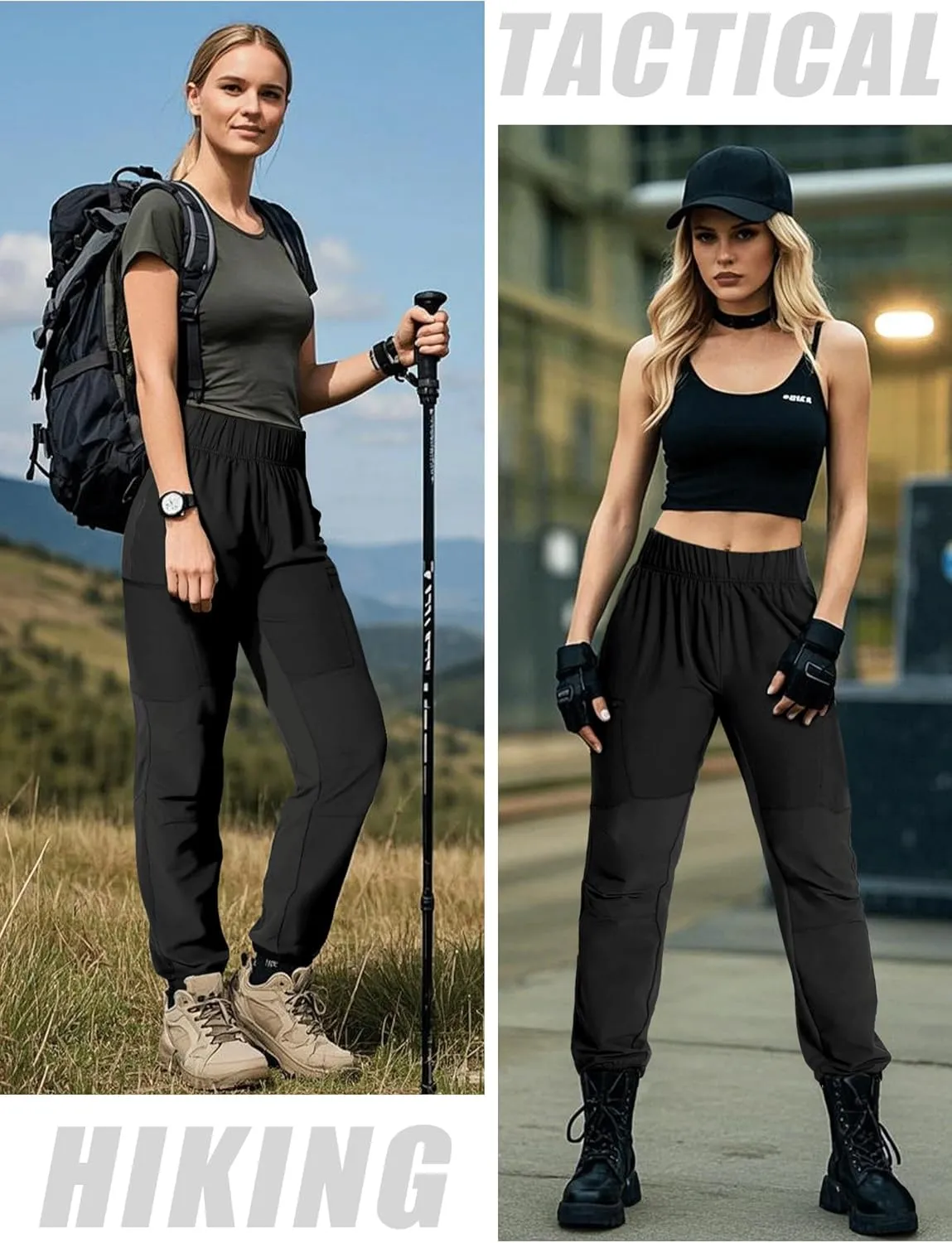 Women's Hiking Pants Quick Dry Travel Lightweight Waterproof Waist Cargo Pants with Zipper Pockets Casual Outdoor