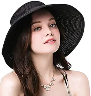 Womens Sun Hat Wide Brim Hats for Women Straw Sun Visors Roll Up Ponytail Beach Hats for Women