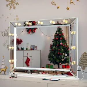 WONSTART Vanity Mirror with Lights 33'' x 24'' Lighted Makeup Mirror with 11 Replaceable Bulbs and 10X Magnifier, USB Charging, Warm Light, Desktop or Wall Mounted (White)