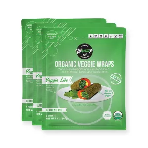WrawP Organi Veggie Wraps - VEGGIE LIFE (3 pack) SHELF STABLE, All Natural, Gluten Free, Paleo, Raw Vegan. Perfect for Wraps, flat bread, snack, chips