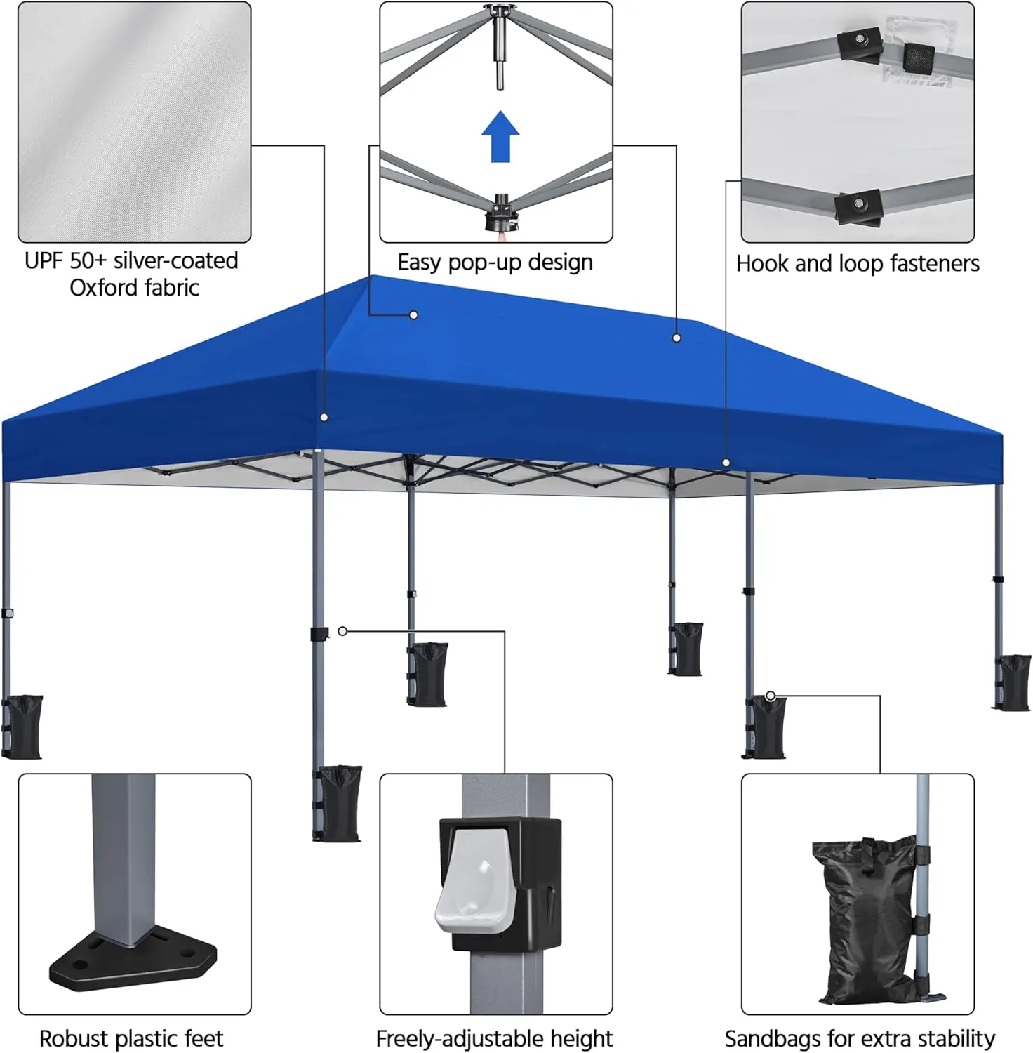 Yaheetech 10×20 Pop Up Canopy Easy Set-up Tent, Portable Outdoor Canopy Instant Tent, Commercial Gazebo with Wheeled Carry Bag & 6 Sandbags for Home, Party & Outdoor Activities, Blue