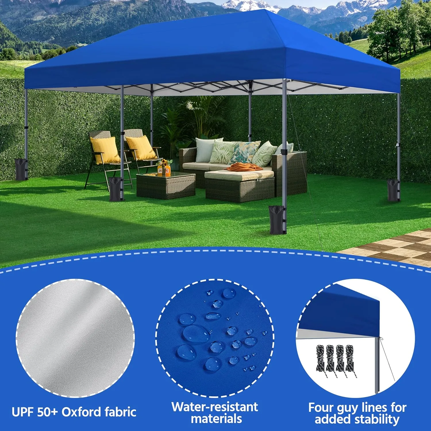 Yaheetech 10×20 Pop Up Canopy Easy Set-up Tent, Portable Outdoor Canopy Instant Tent, Commercial Gazebo with Wheeled Carry Bag & 6 Sandbags for Home, Party & Outdoor Activities, Blue