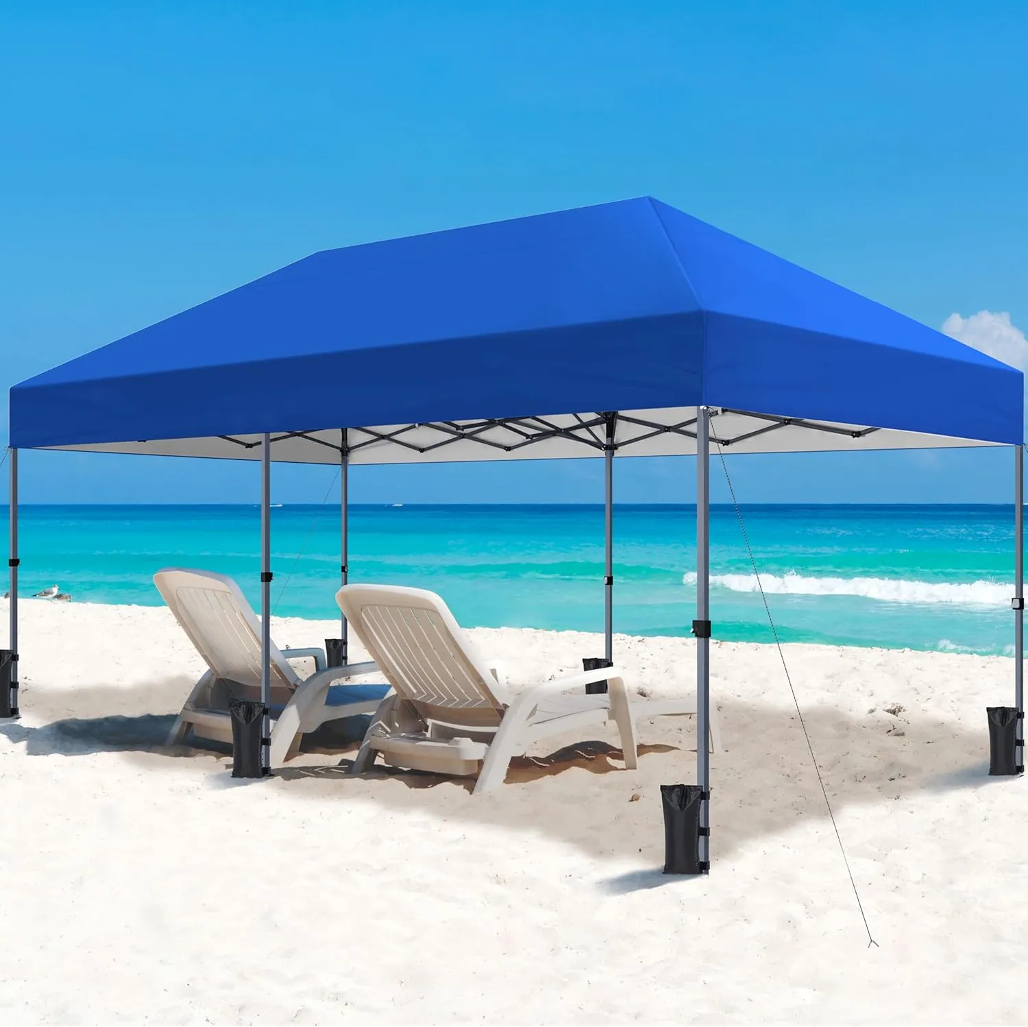 Yaheetech 10×20 Pop Up Canopy Easy Set-up Tent, Portable Outdoor Canopy Instant Tent, Commercial Gazebo with Wheeled Carry Bag & 6 Sandbags for Home, Party & Outdoor Activities, Blue