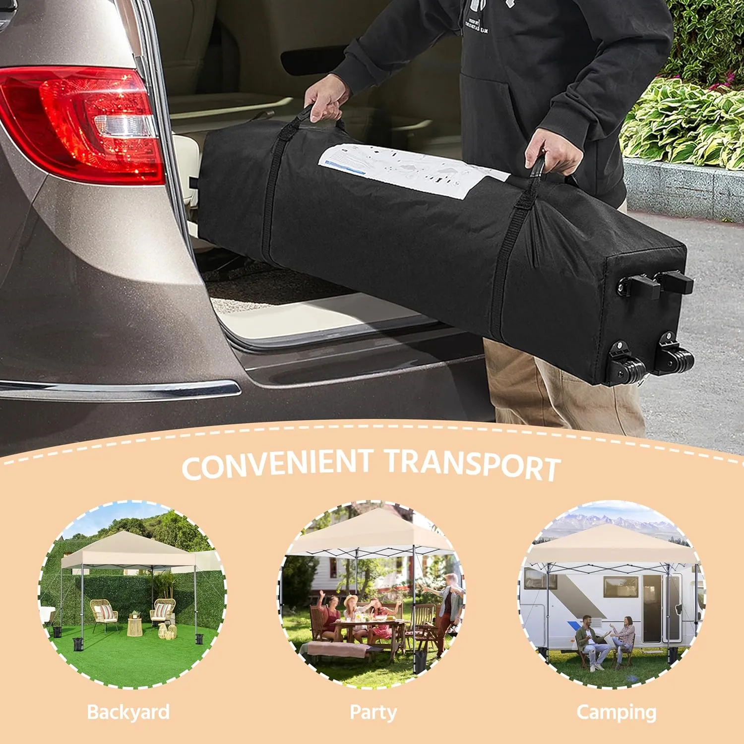 Yaheetech 10x10 1-Person Setup Pop Up Canopy Tent, Instant Portable Commercial Canopy Tent, Outdoor Gazebo with 1-Button Push, Wheeled Bag & 4 Sandbags for Home, Party & Outdoor Activities, Beige