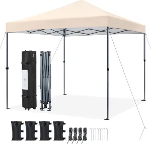 Yaheetech 10x10 1-Person Setup Pop Up Canopy Tent, Instant Portable Commercial Canopy Tent, Outdoor Gazebo with 1-Button Push, Wheeled Bag & 4 Sandbags for Home, Party & Outdoor Activities, Beige
