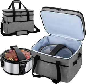 Yarwo Large Slow Cooker Travel Bag Compatible with Crock-Pot/Hamilton Beach 8-10 Quart, Double Layers Slow Cooker Carrier Case for Kitchen Appliance and Accessories, Upgraded Version, Gray (Bag Only)