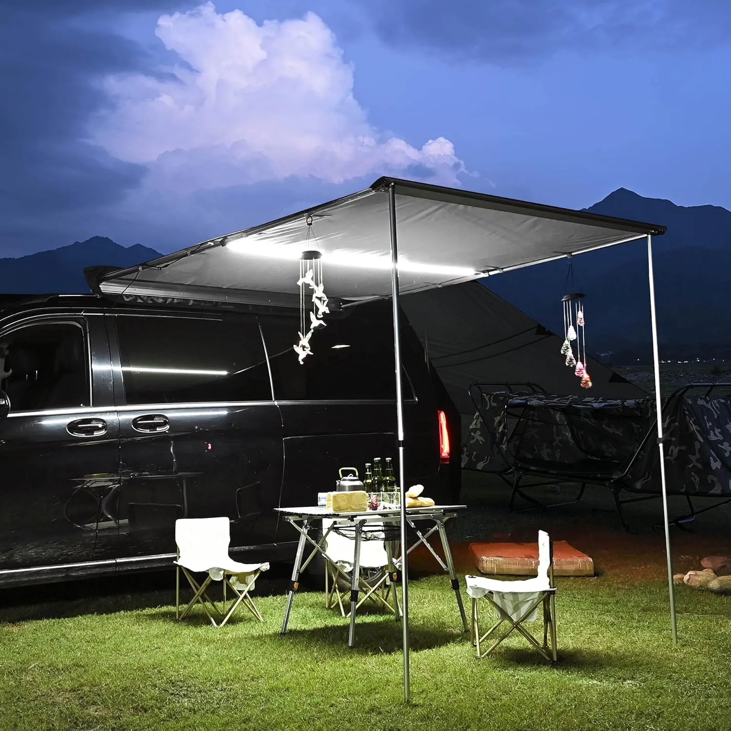 Yescom 4.6x6.6' Car Awning Vehicle Roof Rack Side Awning with LED for SUV Truck Van Tailgate Rooftop Pull Out Tent Shelter Overlanding Shade Outdoor Camping Travel