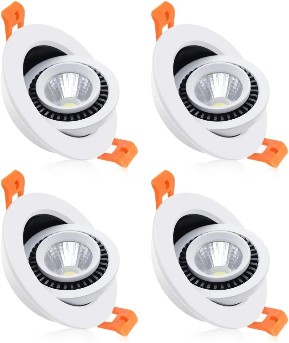 YGS-Tech 3 Inch Eyeball Gimbal LED Recessed Lighting Dimmable Downlight, 5W (50W Halogen Equivalent) Adjustable Spotlight, 2700K Ultra Warm White, CRI80, Ceiling Light with LED Driver (4 Pack)