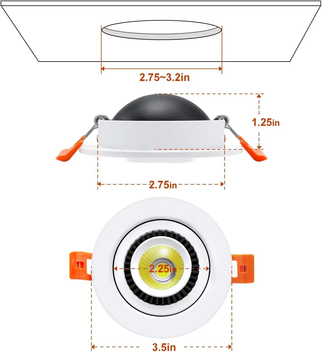 YGS-Tech 3 Inch Eyeball Gimbal LED Recessed Lighting Dimmable Downlight, 5W (50W Halogen Equivalent) Adjustable Spotlight, 3000K Warm White, CRI80, Ceiling Light with LED Driver (4 Pack)