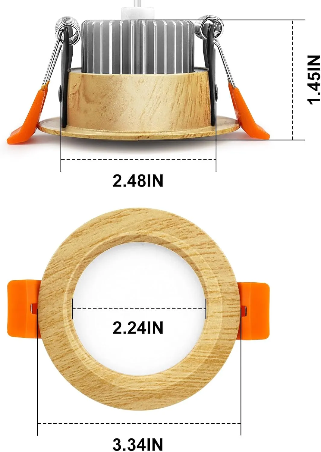 YGS-Tech 3 Inch LED Recessed Lighting, Wood Grain Style Dimmable Downlight, 5W(40W Halogen Equivalent), 3000K Warm White, CRI80, LED Ceiling Light with Driver (4 Pack)