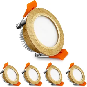 YGS-Tech 3 Inch LED Recessed Lighting, Wood Grain Style Dimmable Downlight, 5W(40W Halogen Equivalent), 3000K Warm White, CRI80, LED Ceiling Light with Driver (4 Pack)
