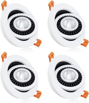 YGS-Tech 3.5 Inch Eyeball Gimbal LED Recessed Lighting Dimmable Downlight, 7W (70W Halogen Equivalent) Adjustable Spotlight, 4000K Natural White, CRI80, Ceiling Light with LED Driver (4 Pack)