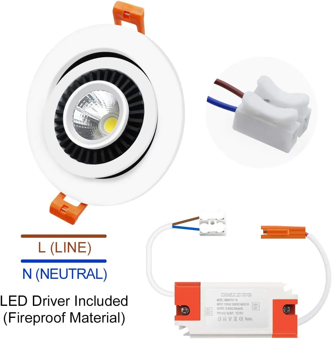 YGS-Tech 3.5 Inch Eyeball Gimbal LED Recessed Lighting Dimmable Downlight, 7W (70W Halogen Equivalent) Adjustable Spotlight, 4000K Natural White, CRI80, Ceiling Light with LED Driver (4 Pack)