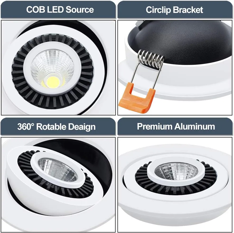 YGS-Tech 3.5 Inch Eyeball Gimbal LED Recessed Lighting Dimmable Downlight, 7W (70W Halogen Equivalent) Adjustable Spotlight, 4000K Natural White, CRI80, Ceiling Light with LED Driver (4 Pack)