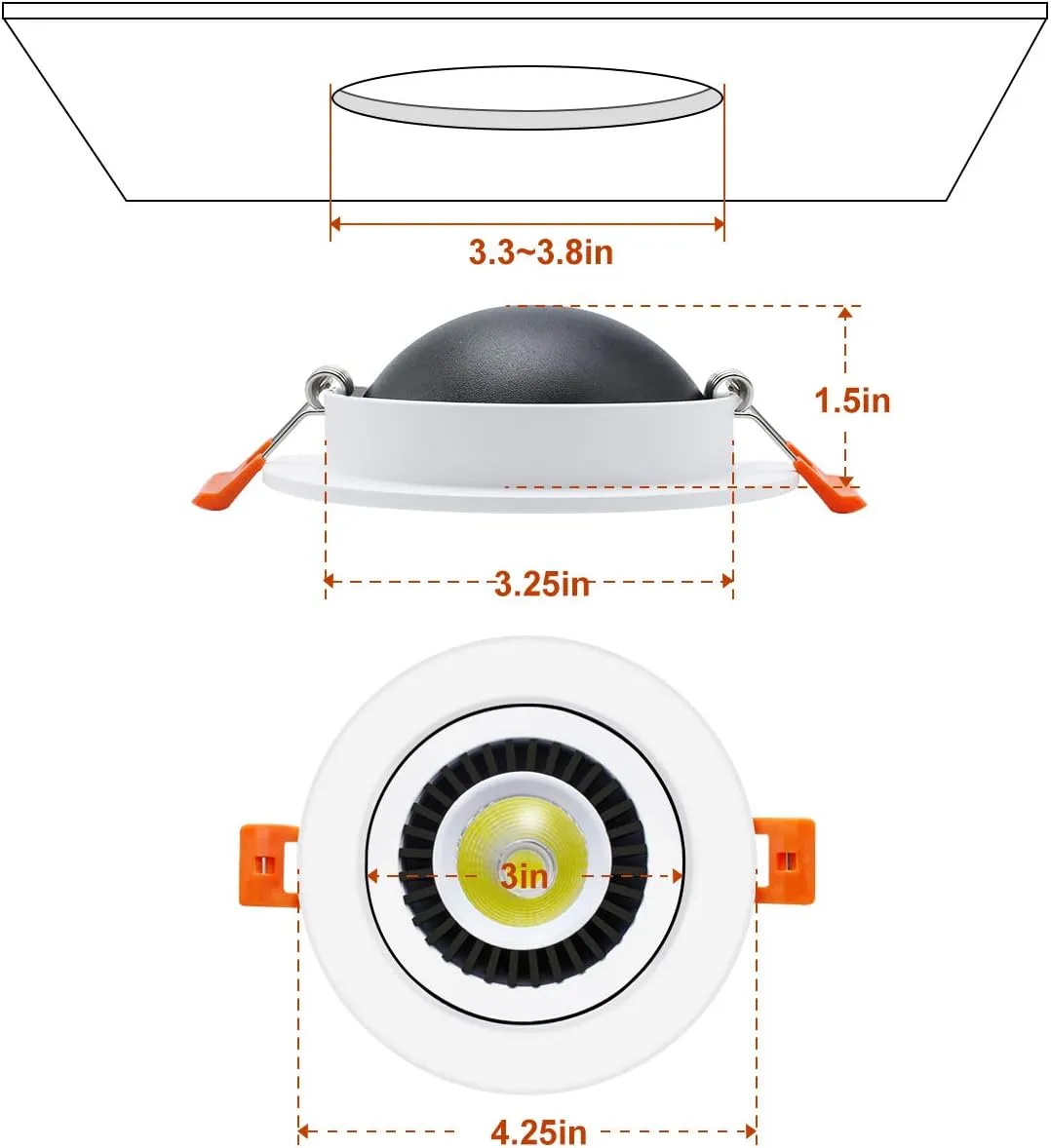 YGS-Tech 3.5 Inch Eyeball Gimbal LED Recessed Lighting Dimmable Downlight, 7W (70W Halogen Equivalent) Adjustable Spotlight, 4000K Natural White, CRI80, Ceiling Light with LED Driver (4 Pack)