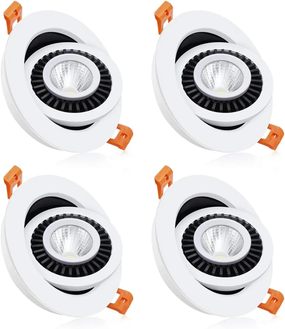 YGS-Tech 3.5 Inch Eyeball Gimbal LED Recessed Lighting Dimmable Downlight, 7W (70W Halogen Equivalent) Adjustable Spotlight, 4000K Natural White, CRI80, Ceiling Light with LED Driver (4 Pack)