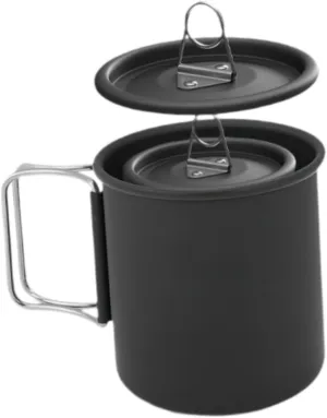 Yiju 2 Pieces Aluminum Cups Coffee Tea Mugs Tableware with Foldable Handle Fishing Water Mugs Tea Pots for Hiking Outdoor Cooking