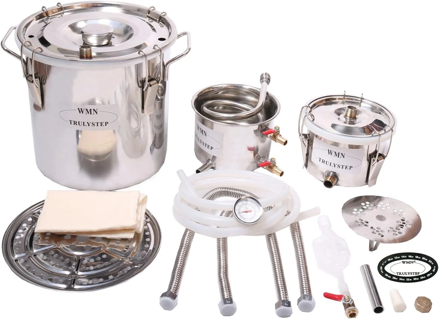 YUEWO 3 Pots DIY 8Gal/30Litres Still Stainless Steel Water Alcohol Distiller Home Brew Wine Making Kits with Thumper Keg for DIY Brandy Whisky Wine Distilled Water