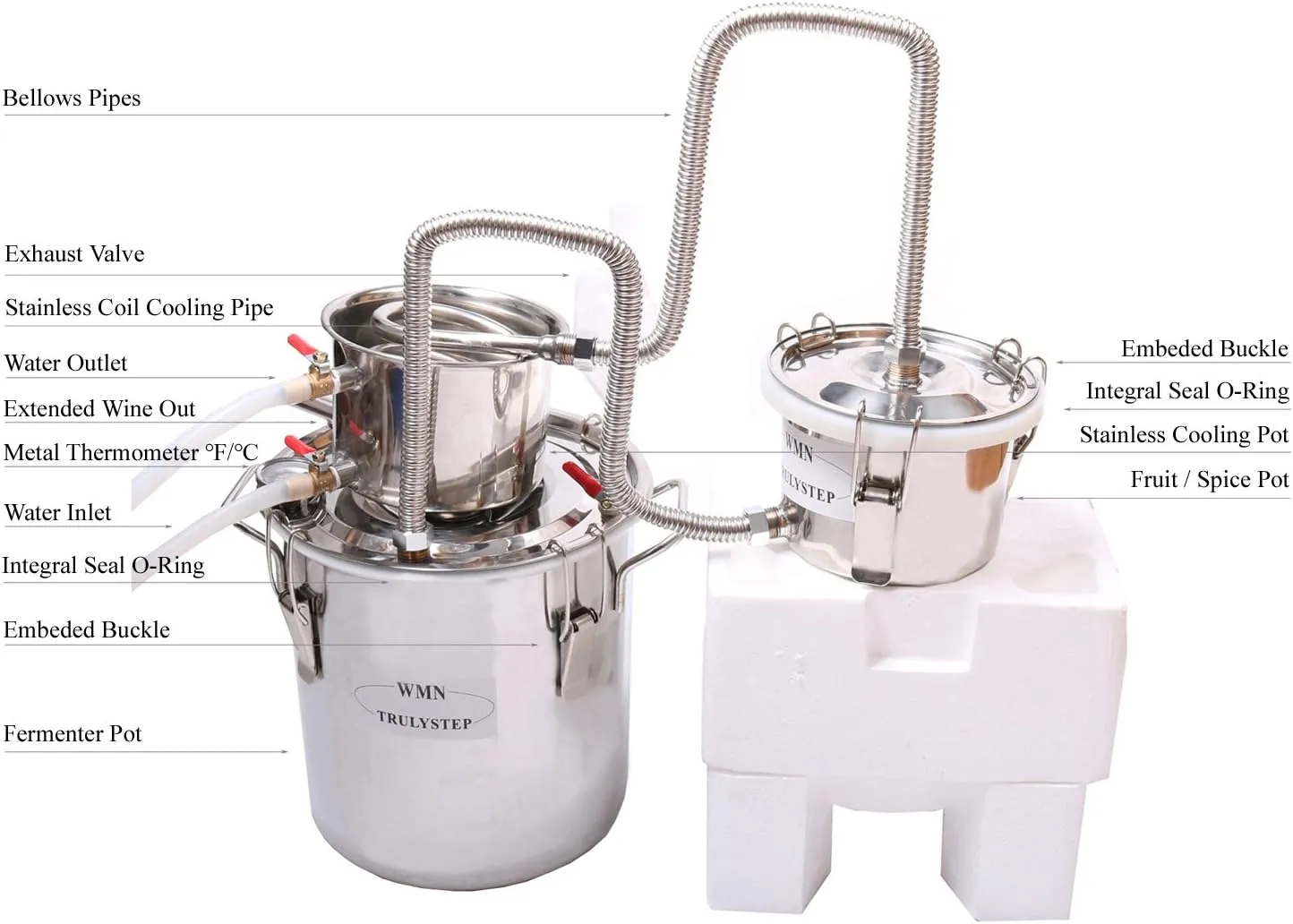 YUEWO 3 Pots DIY 8Gal/30Litres Still Stainless Steel Water Alcohol Distiller Home Brew Wine Making Kits with Thumper Keg for DIY Brandy Whisky Wine Distilled Water
