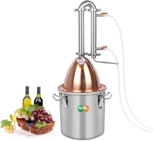 YUEWO Alcohol Water Distiller 2GAL/10L Alembic Pot Still Stainless Steel Home Brewing Distillery Kit with Copper Dome Top for DIY Whisky Wine Brandy Gin Vodka Alcohol Making (2GAL/10L)