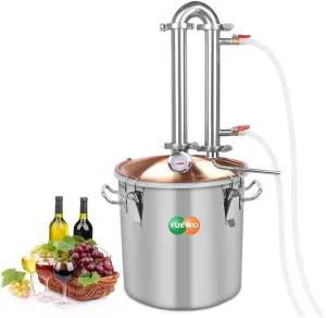 YUEWO Alcohol Water Distiller 3GAL/12L Alembic Pot Still Stainless Steel Home Brewing Distillery Kit with Copper Dome Top for DIY Whisky Wine Brandy Gin Vodka Alcohol Making (3GAL/12L)