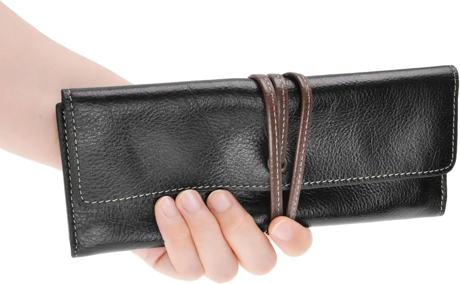 ZLYC Handmade Leather Pencil Case Soft Roll Bag Stationery Gift for Student