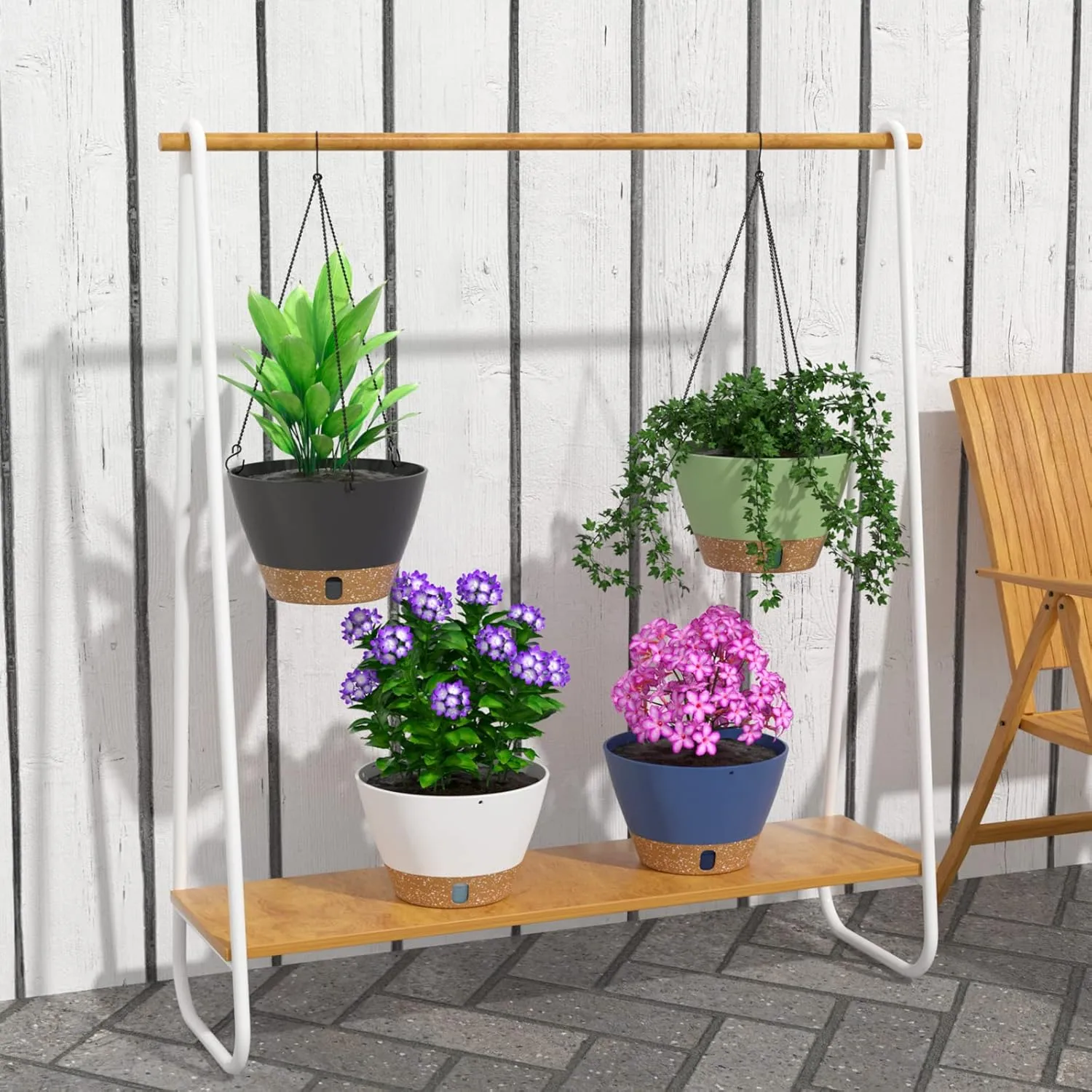 ZMTECH 2 Pack Hanging Planters for Outdoor Plants, Hanging Pots for Plants Indoor with Visible Water Level, Hanging Flower Basket with Drainage Holes & Removable Tray(10 Inch, Blue)