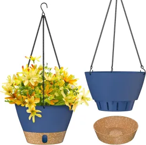 ZMTECH 2 Pack Hanging Planters for Outdoor Plants, Hanging Pots for Plants Indoor with Visible Water Level, Hanging Flower Basket with Drainage Holes & Removable Tray(10 Inch, Blue)