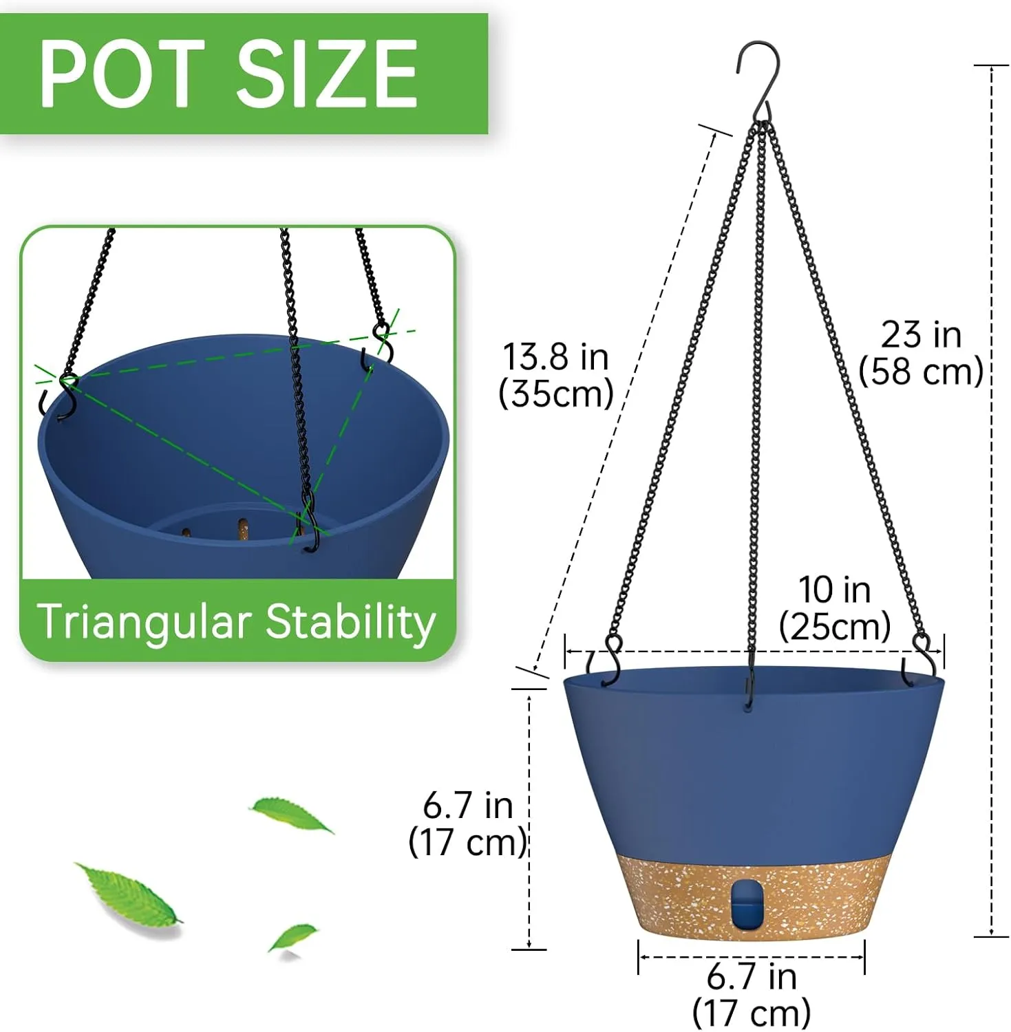 ZMTECH 2 Pack Hanging Planters for Outdoor Plants, Hanging Pots for Plants Indoor with Visible Water Level, Hanging Flower Basket with Drainage Holes & Removable Tray(10 Inch, Blue)